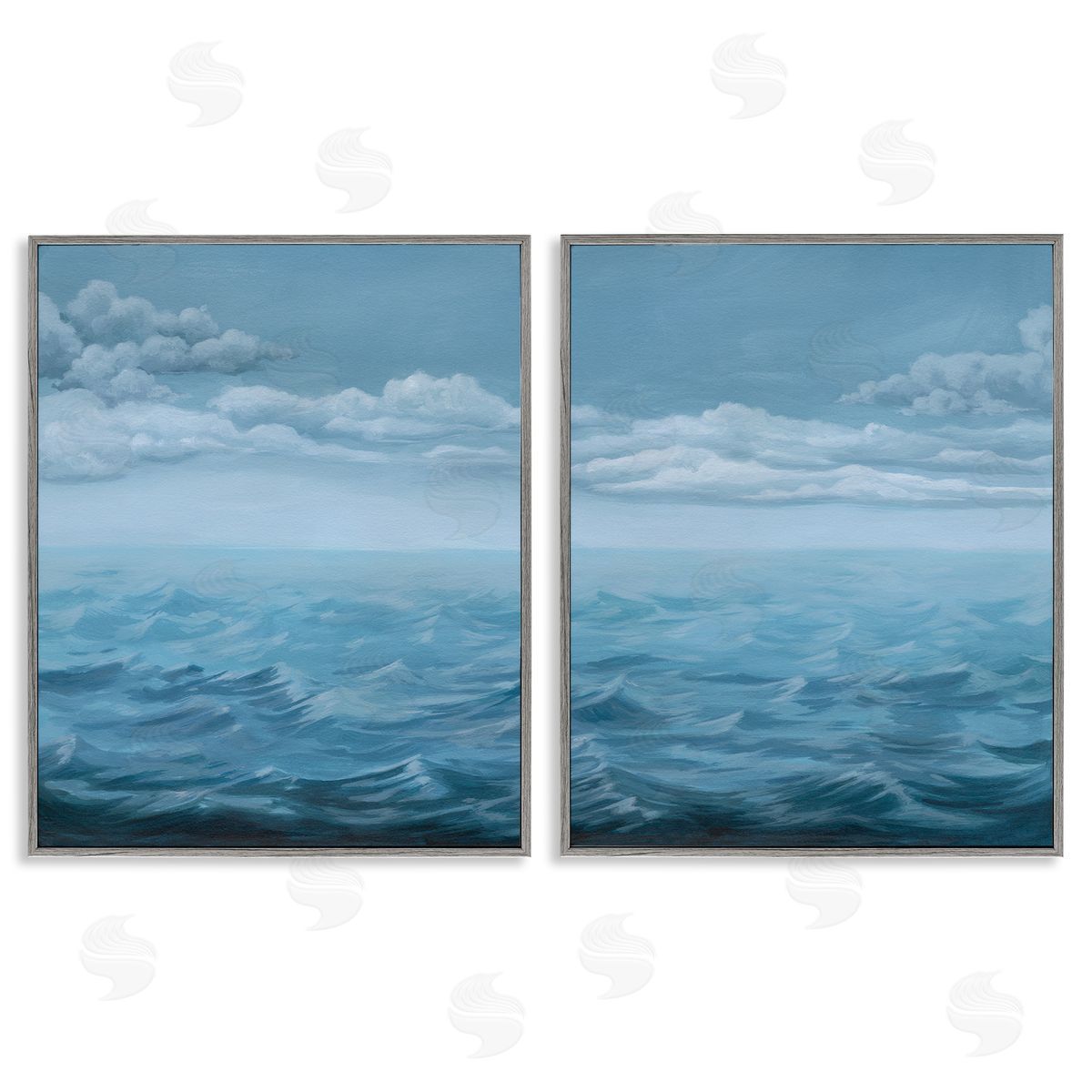 Clouds over Rough Sea Waves Grey Frame Print Wall Art, Home Decor by Grace Popp