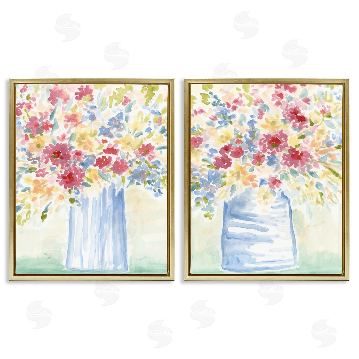 Soft Speckled Flower Vases Gold Floating Frame Canvas Wall Art, Home Decor by June Erica Vess