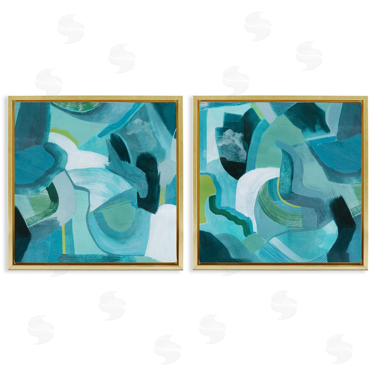 Energetic Blue Patterns Gold Floating Frame Canvas Wall Art, Home Decor by Grace Popp