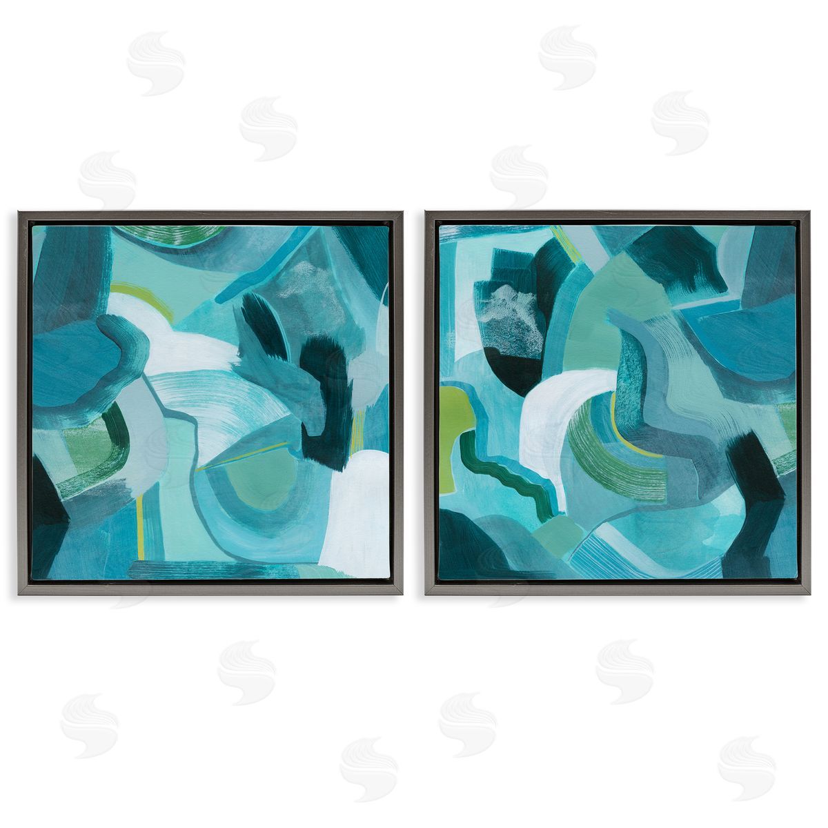 Energetic Blue Patterns Grey Floating Frame Canvas Wall Art, Home Decor by Grace Popp
