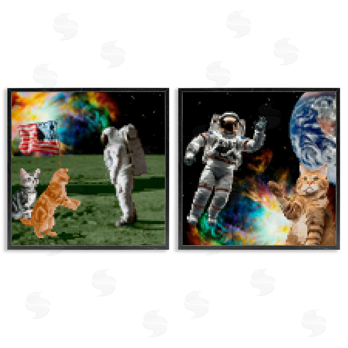 Cats & Astronauts in Space Black Frame Print Wall Art, Home Decor by June Erica Vess