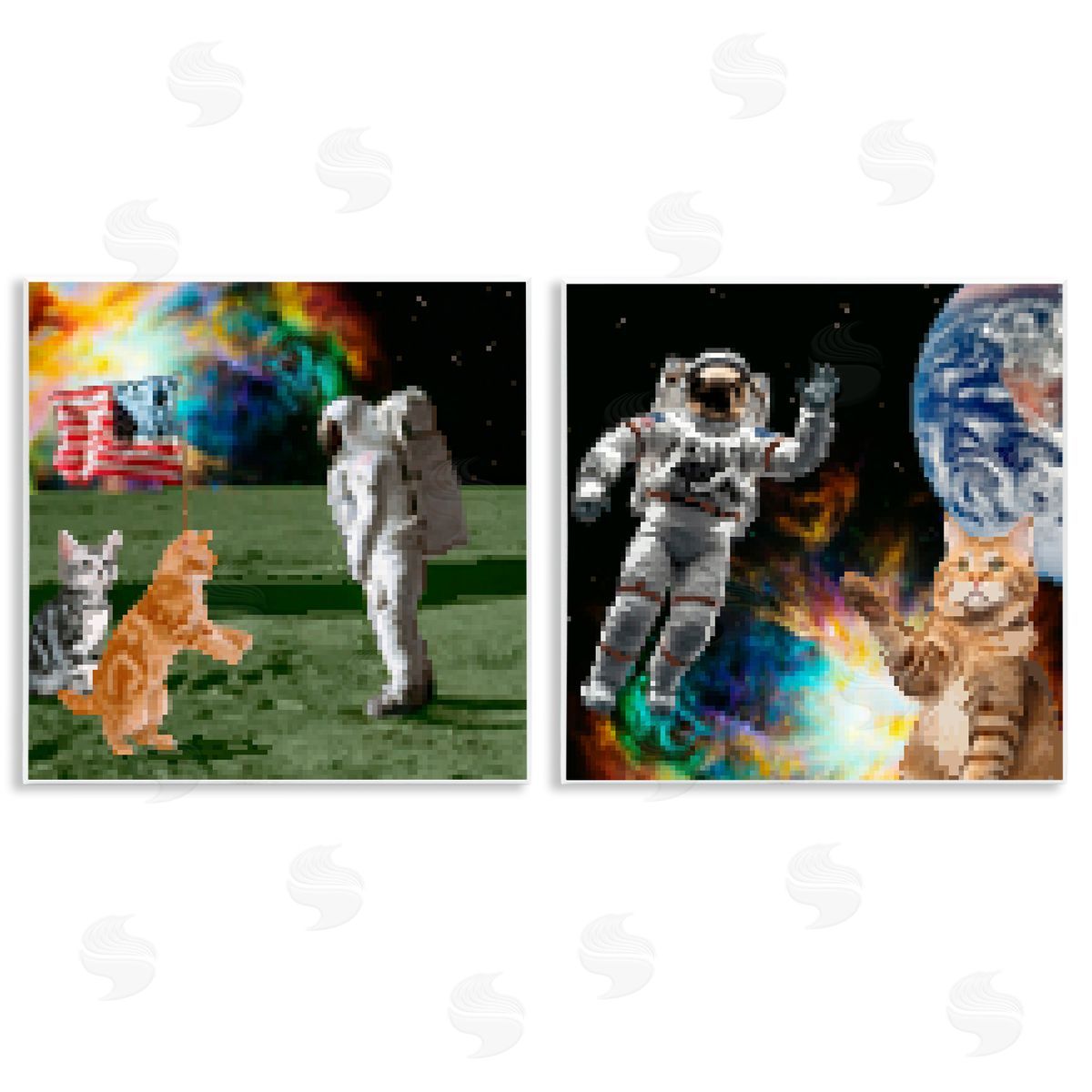 Cats & Astronauts in Space Wood Plaque Wall Art, Home Decor by June Erica Vess