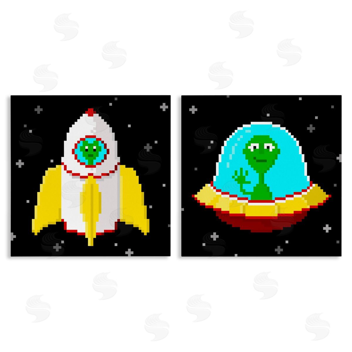 Pixel Alien Spaceships Canvas Wall Art, Home Decor by June Erica Vess