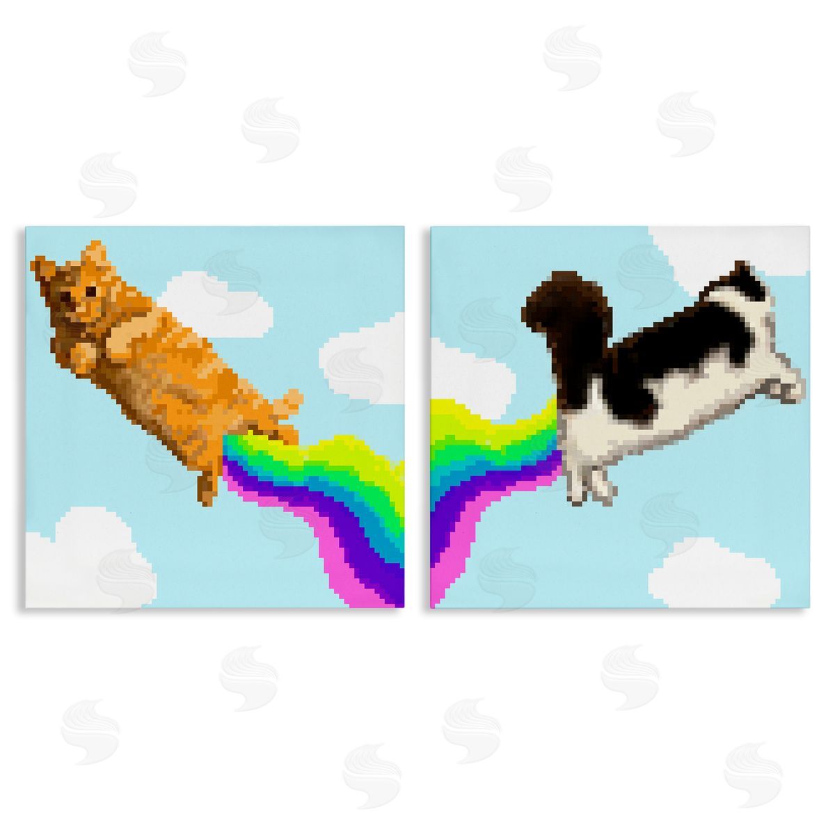 Pixel Cats with Rainbows Canvas Wall Art, Home Decor by June Erica Vess
