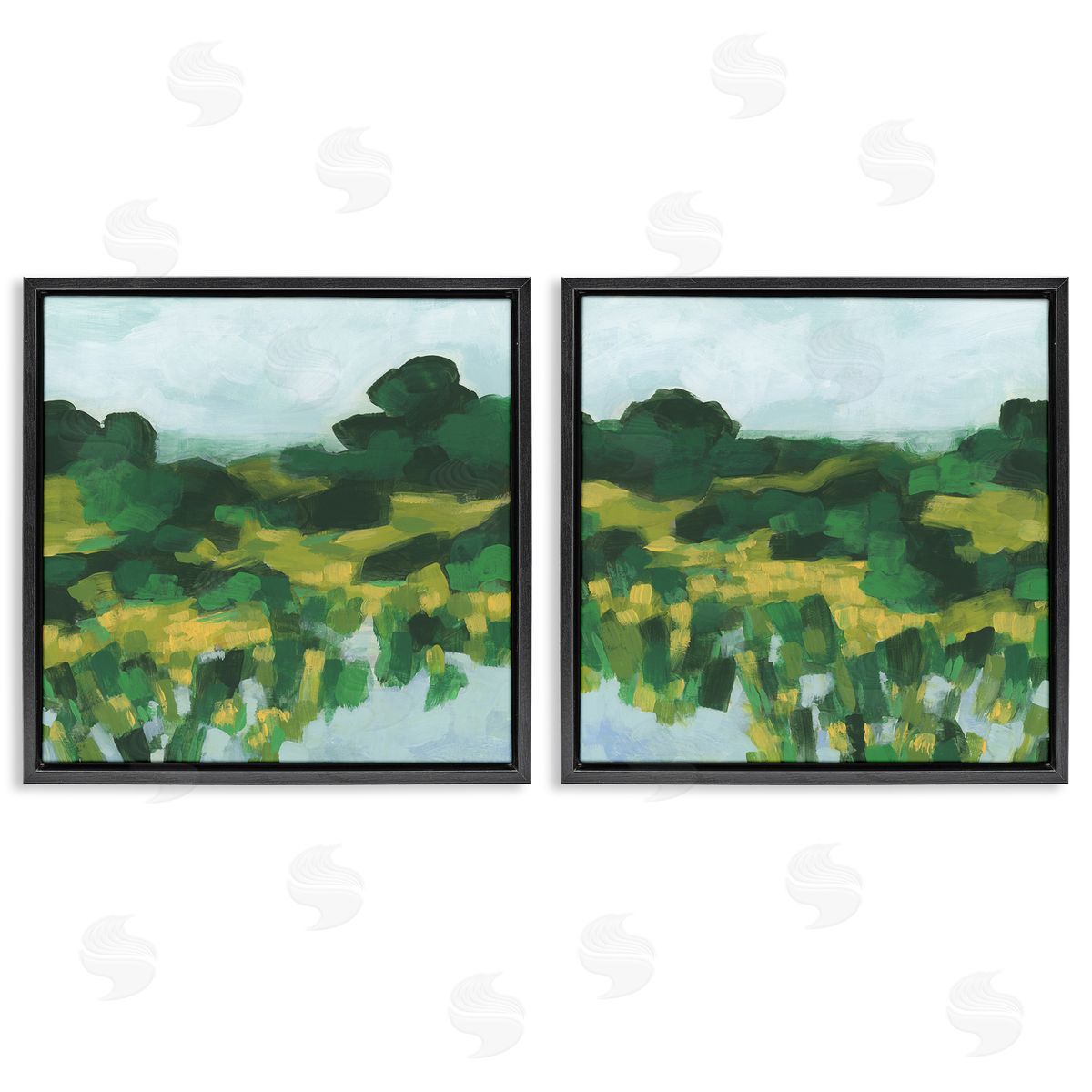 Reflecting Green Nature Black Floating Frame Canvas Wall Art, Home Decor by June Erica Vess