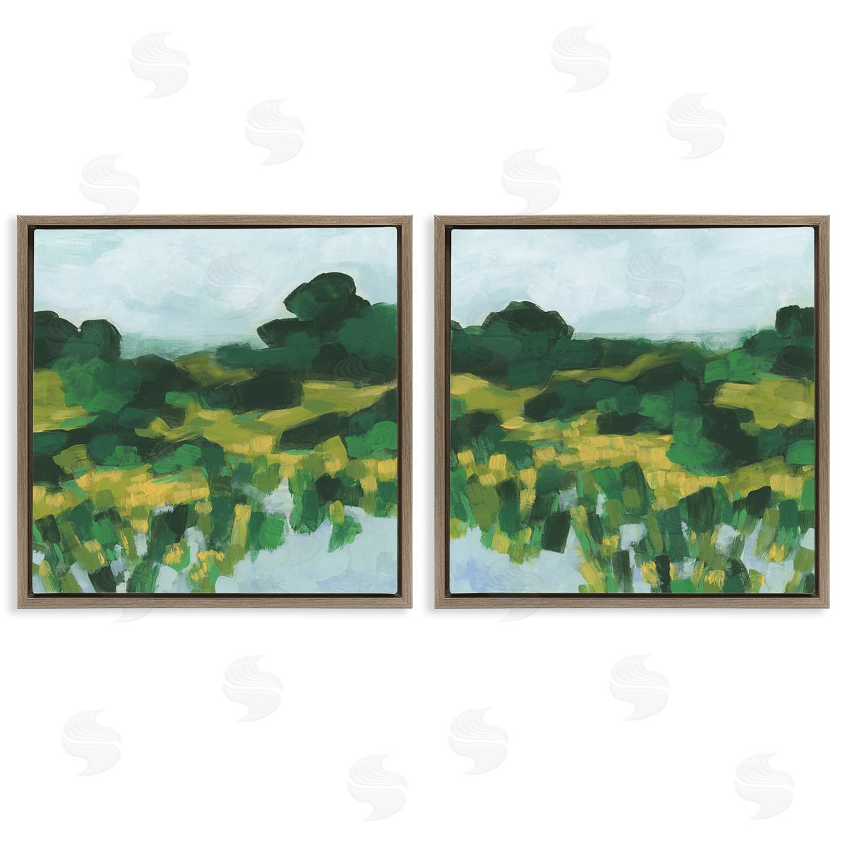 Reflecting Green Nature Brown Floating Frame Canvas Wall Art, Home Decor by June Erica Vess