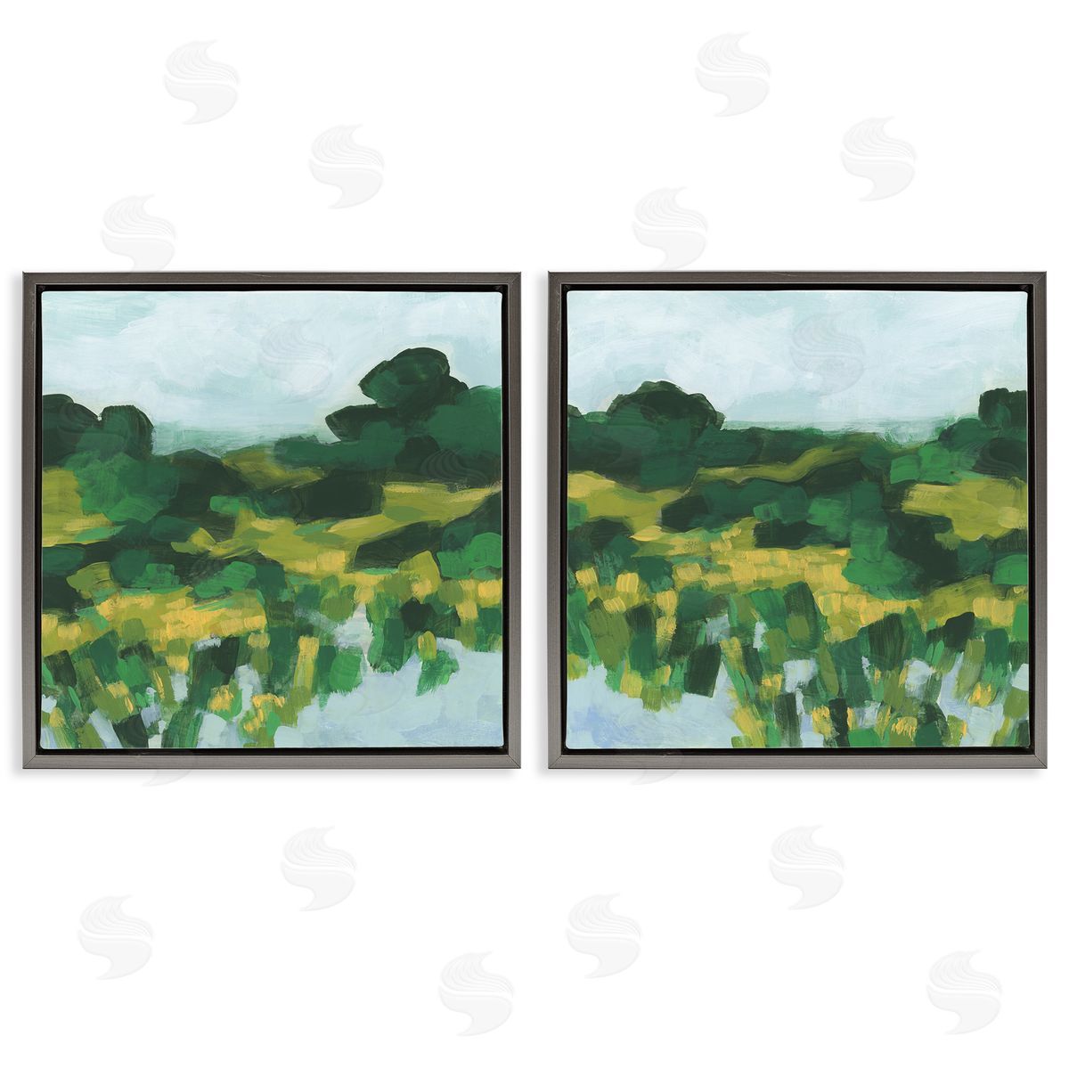Reflecting Green Nature Grey Floating Frame Canvas Wall Art, Home Decor by June Erica Vess