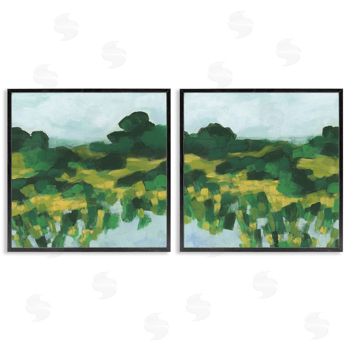 Reflecting Green Nature Black Frame Print Wall Art, Home Decor by June Erica Vess