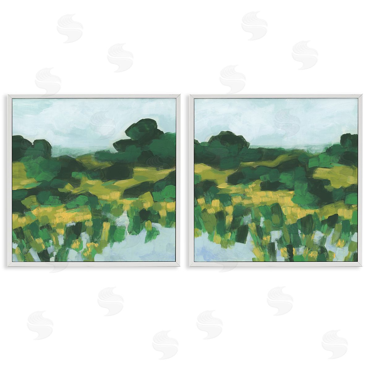 Reflecting Green Nature White Frame Print Wall Art, Home Decor by June Erica Vess