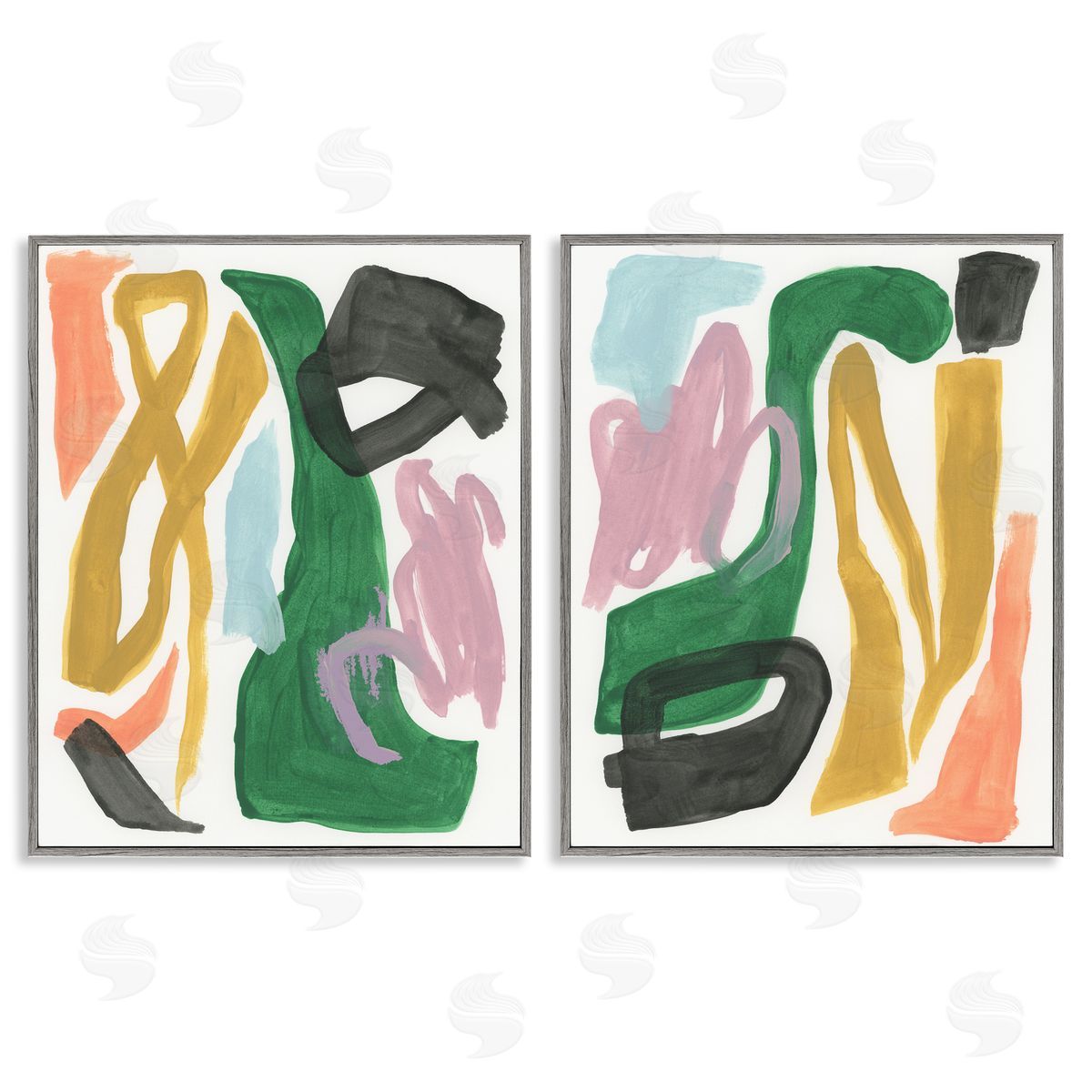 Funky Abstract Squiggles Grey Frame Print Wall Art, Home Decor by June Erica Vess
