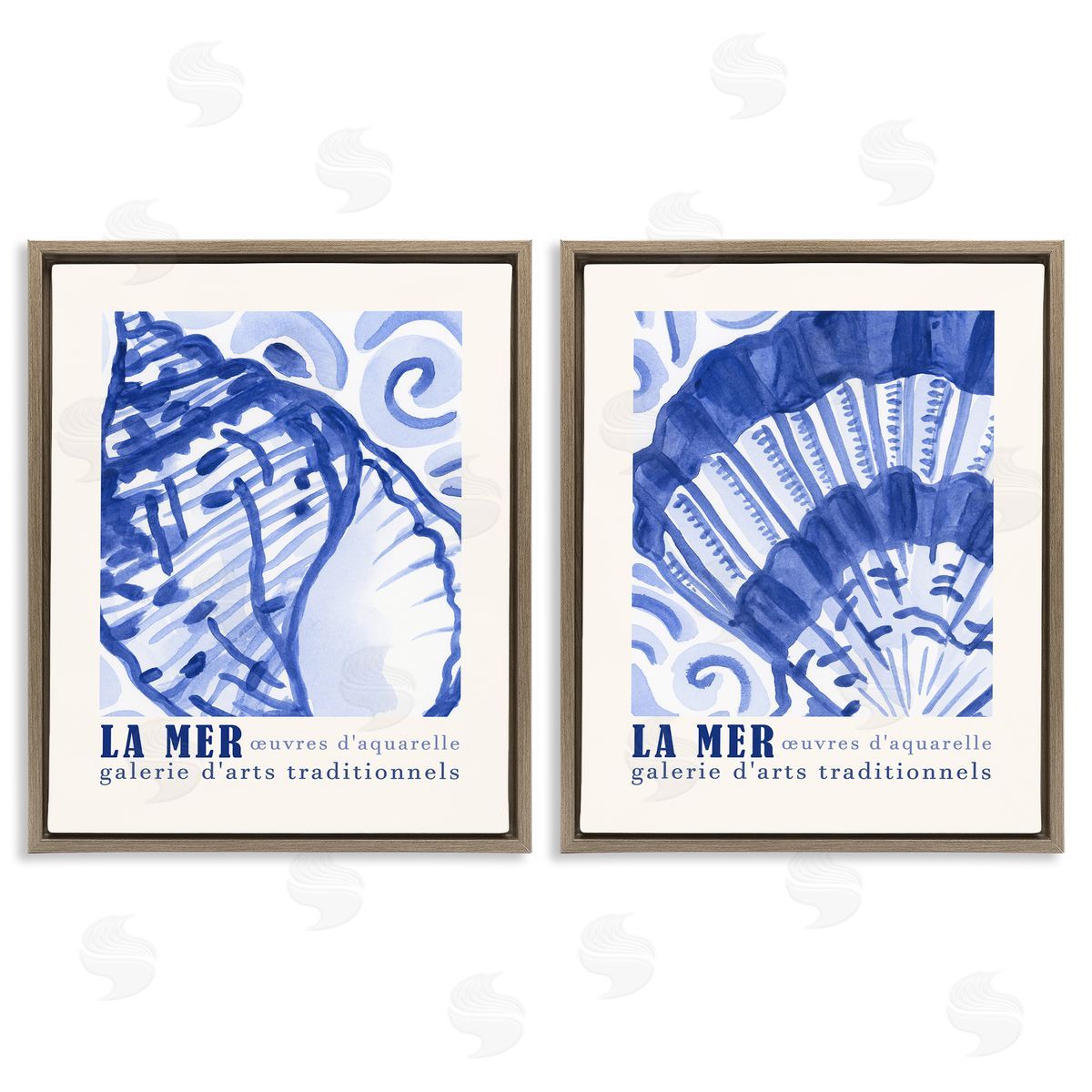 Seashell Gallery Posters Brown Floating Frame Canvas Wall Art, Home Decor by June Erica Vess
