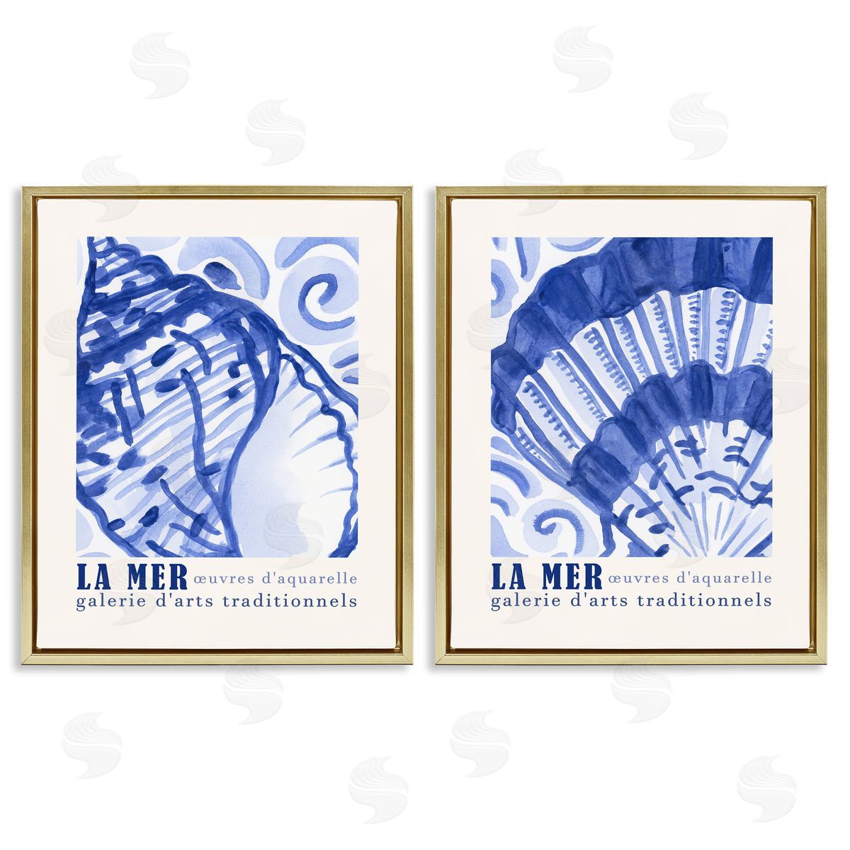 Seashell Gallery Posters Gold Floating Frame Canvas Wall Art, Home Decor by June Erica Vess