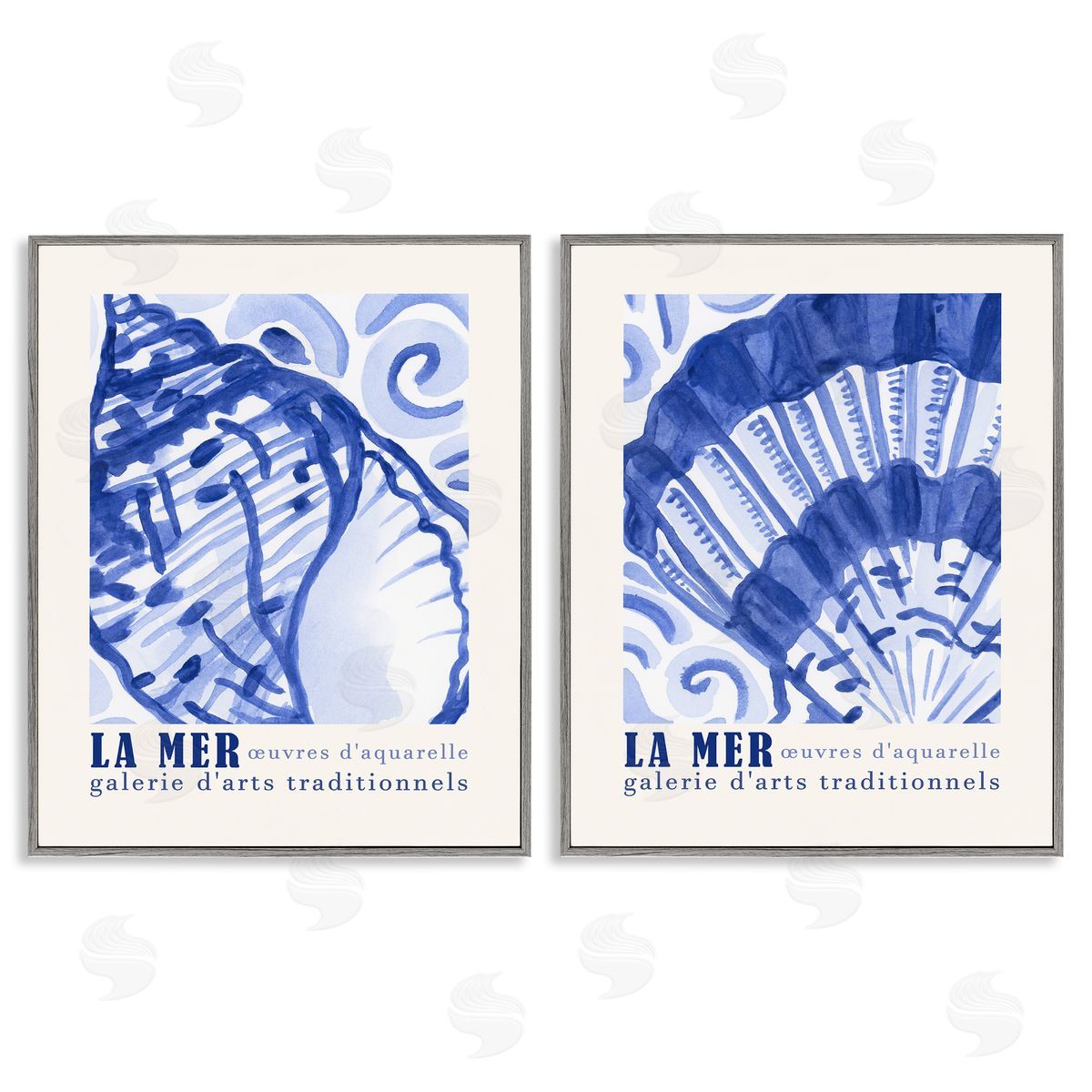 Seashell Gallery Posters Grey Frame Print Wall Art, Home Decor by June Erica Vess