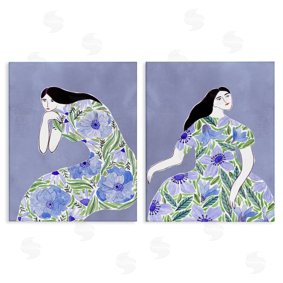 Floral Women on Purple Canvas Wall Art, Home Decor by Melissa Wang