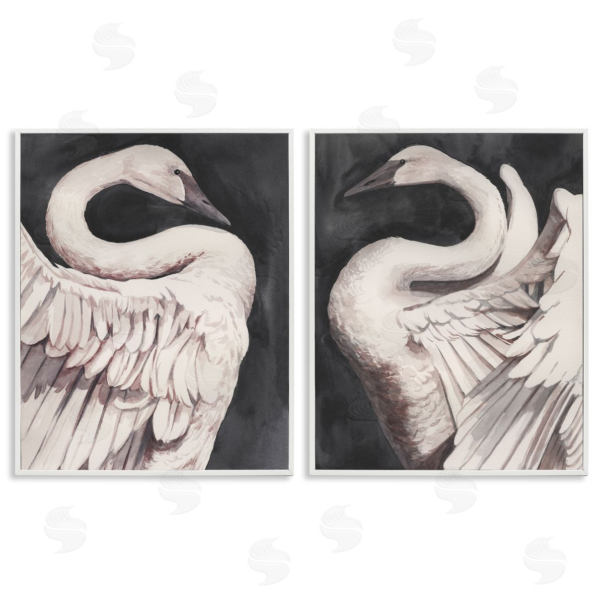 Swans Taking Flight White Frame Print Wall Art, Home Decor by Grace Popp