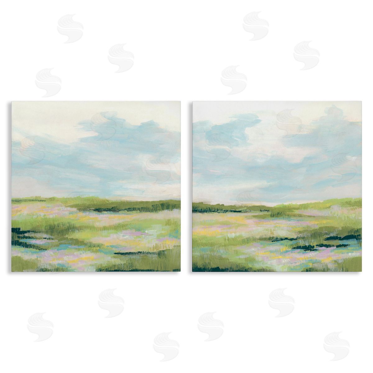 Pastel Meadow under Blue Sky Canvas Wall Art, Home Decor by June Erica Vess