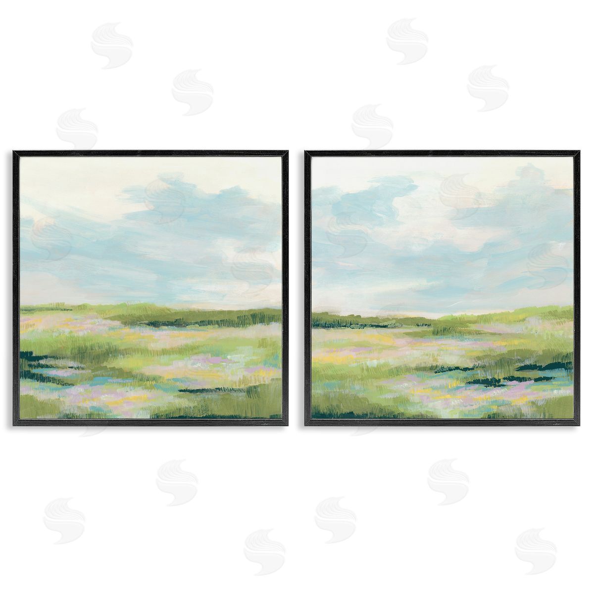 Pastel Meadow under Blue Sky Black Frame Print Wall Art, Home Decor by June Erica Vess