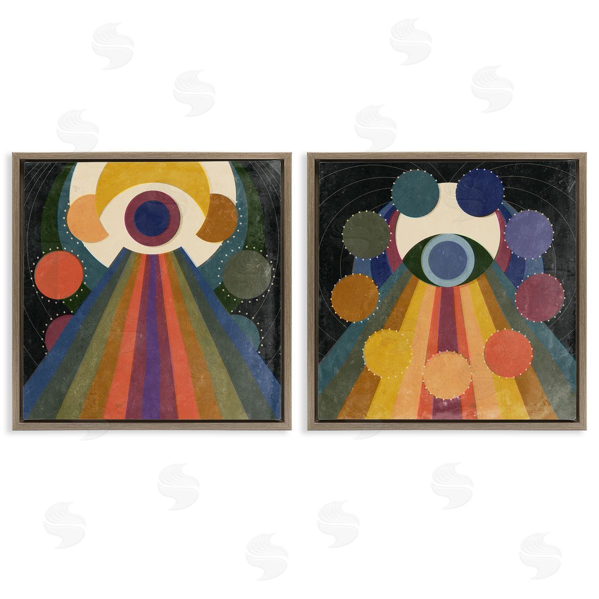 Spiritual Eye Boho Shapes Brown Floating Frame Canvas Wall Art, Home Decor by Victoria Barnes