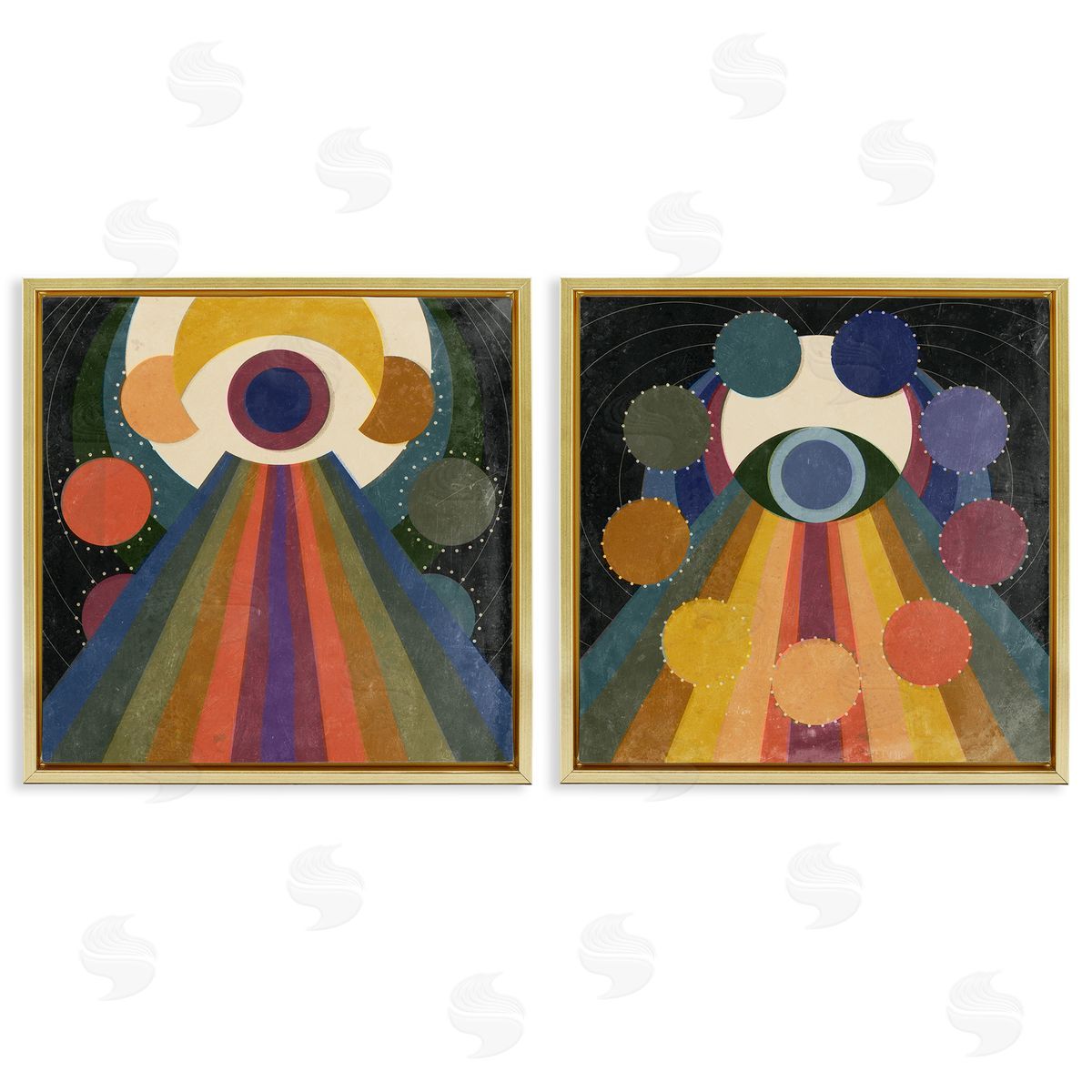 Spiritual Eye Boho Shapes Gold Floating Frame Canvas Wall Art, Home Decor by Victoria Barnes