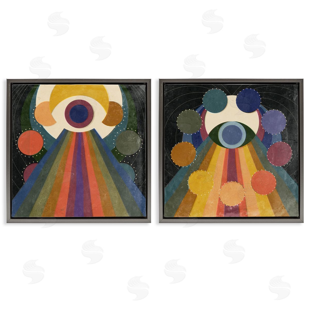 Spiritual Eye Boho Shapes Grey Floating Frame Canvas Wall Art, Home Decor by Victoria Barnes