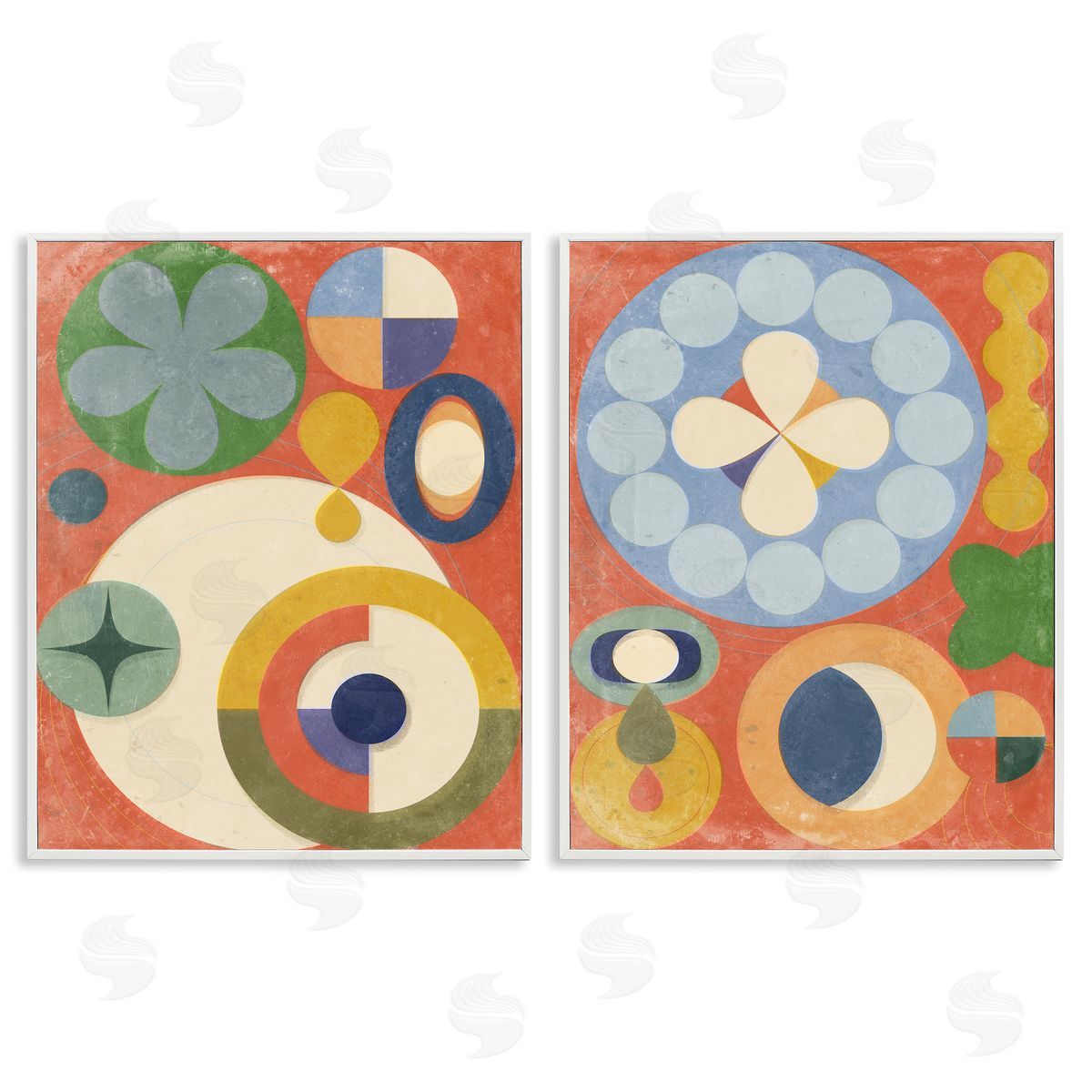 Retro Mixed Boho Shapes White Frame Print Wall Art, Home Decor by Victoria Barnes