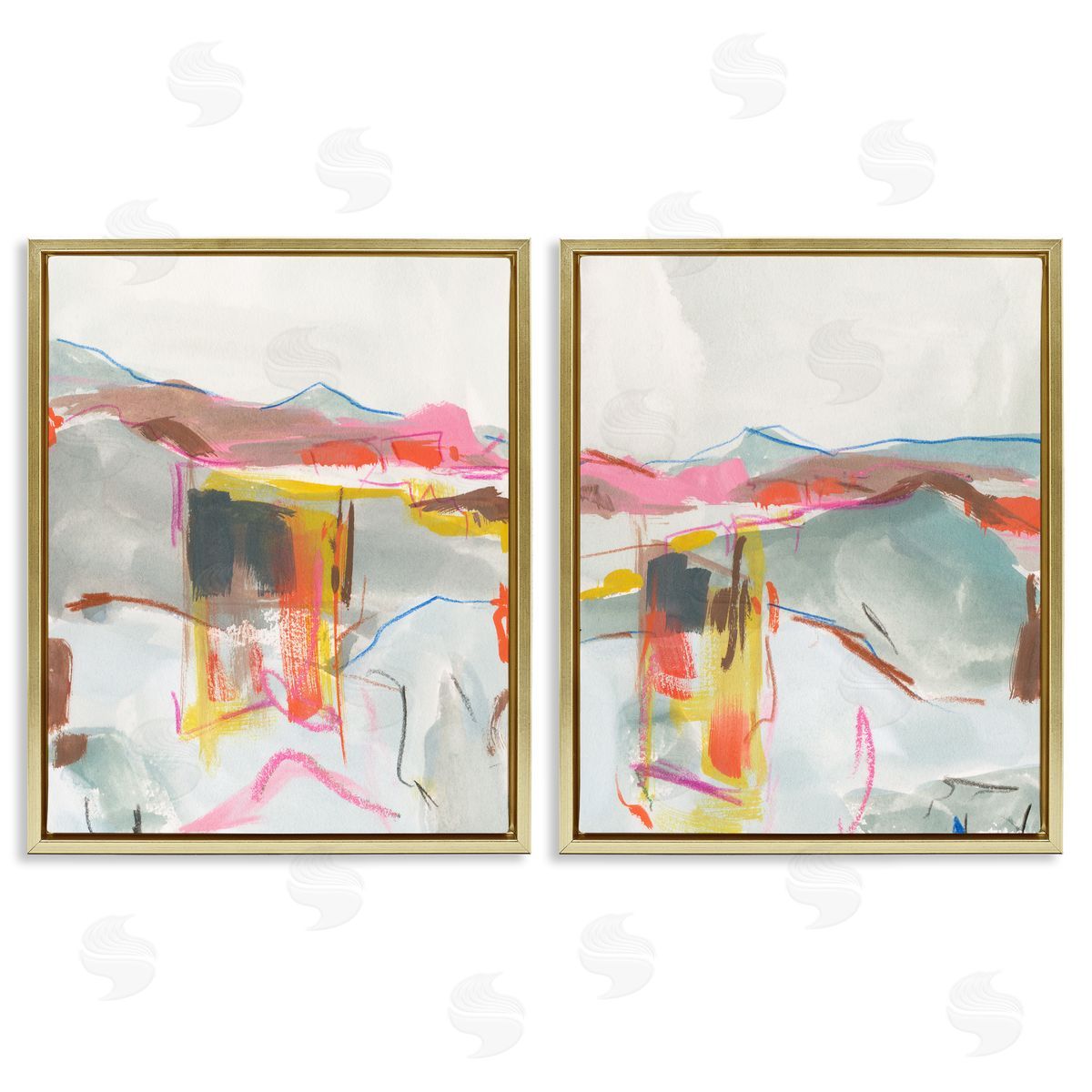Restless Soft Mountain Abstract Gold Floating Frame Canvas Wall Art, Home Decor by Melissa Wang