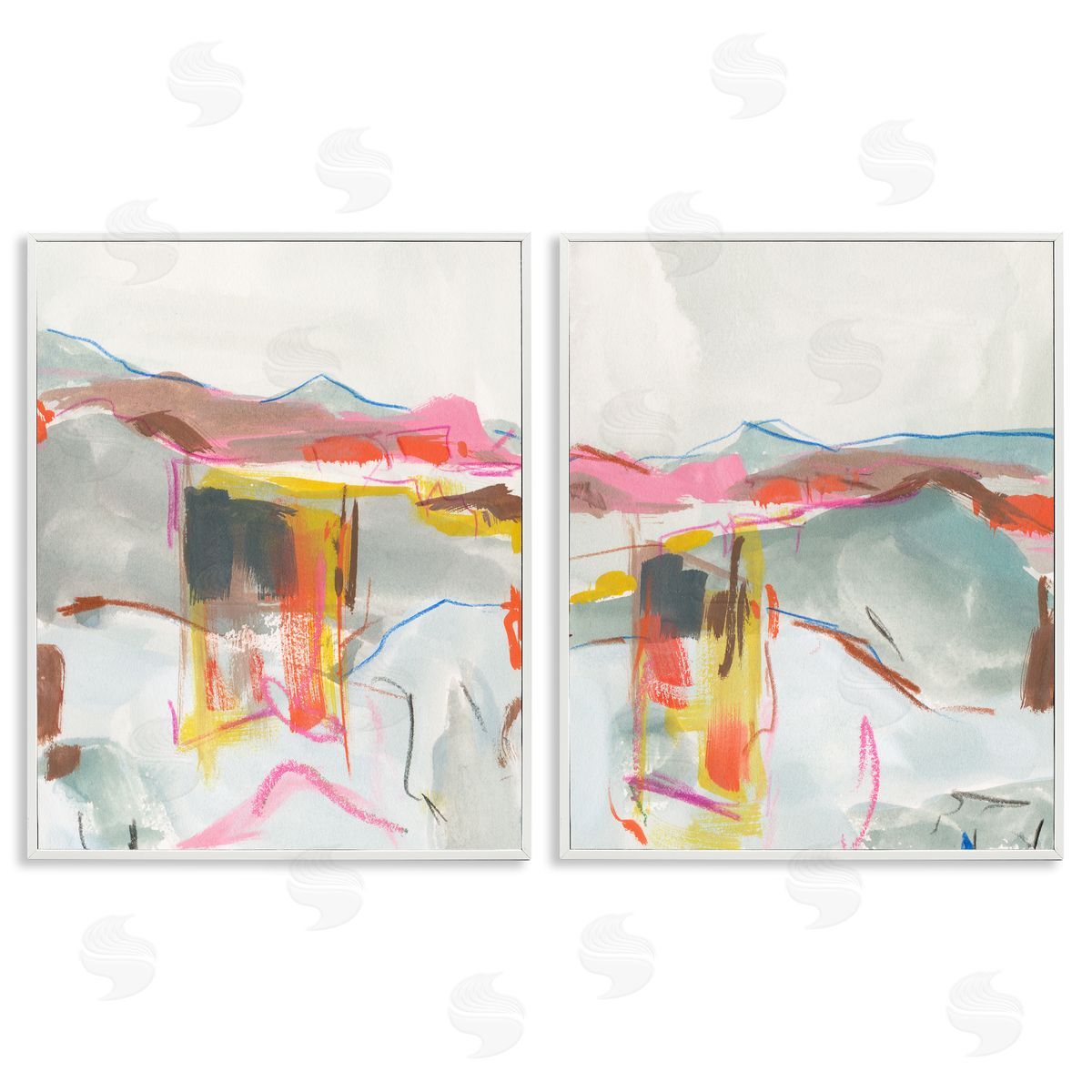 Restless Soft Mountain Abstract White Frame Print Wall Art, Home Decor by Melissa Wang