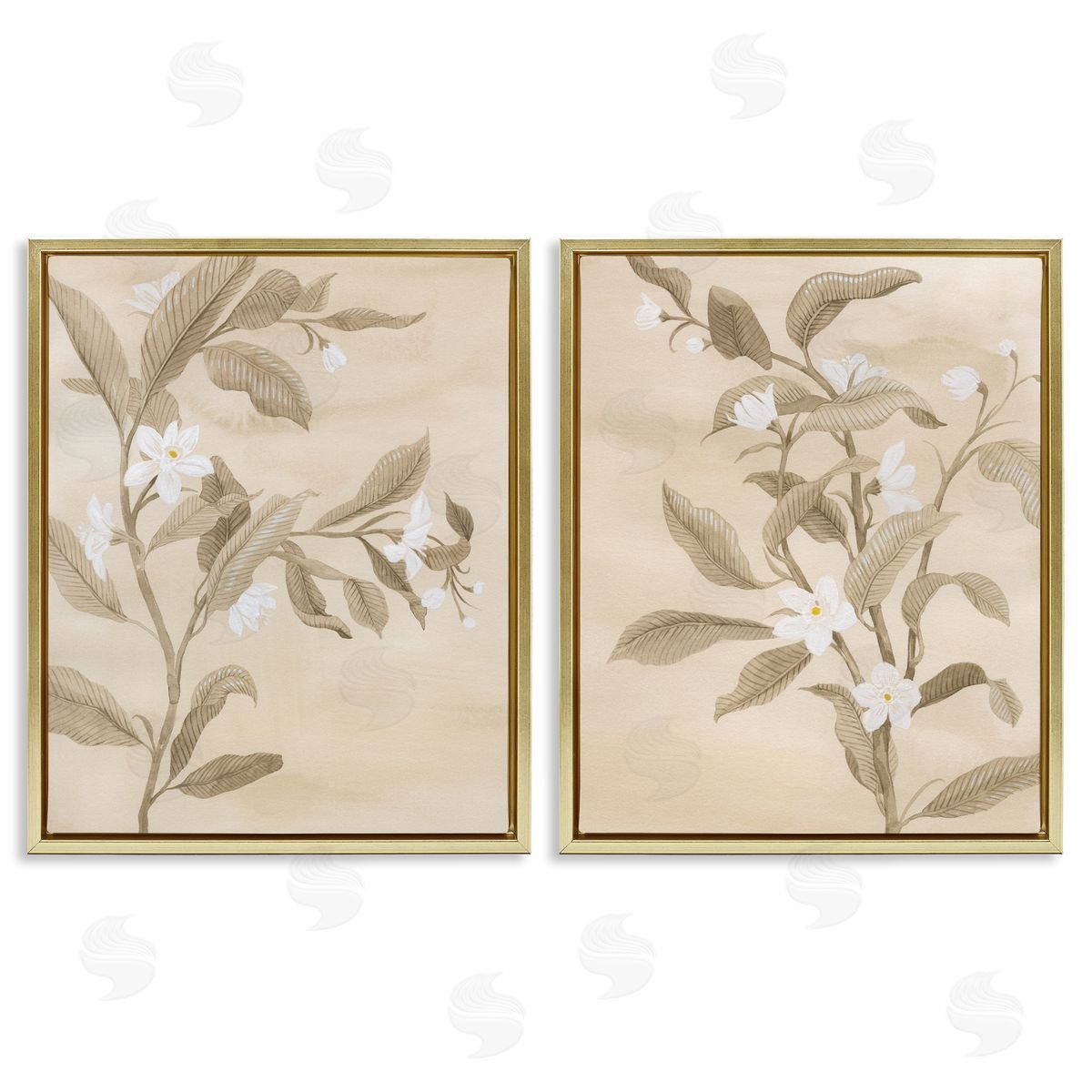White Daffodils Budding Gold Floating Frame Canvas Wall Art, Home Decor by Grace Popp