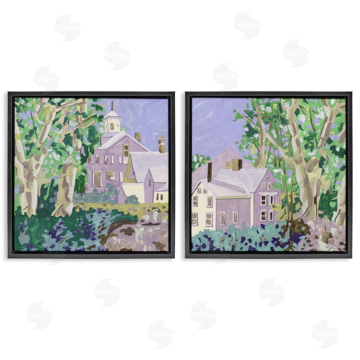 Quaint Scenic Houses Black Floating Frame Canvas Wall Art, Home Decor by Melissa Wang