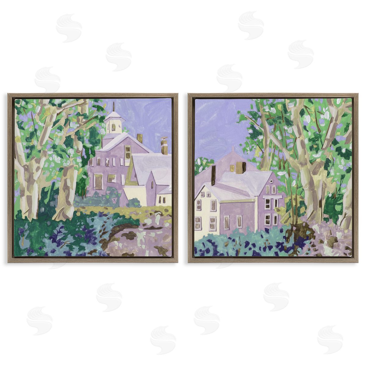 Quaint Scenic Houses Brown Floating Frame Canvas Wall Art, Home Decor by Melissa Wang