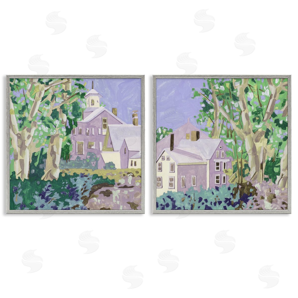 Quaint Scenic Houses Grey Frame Print Wall Art, Home Decor by Melissa Wang