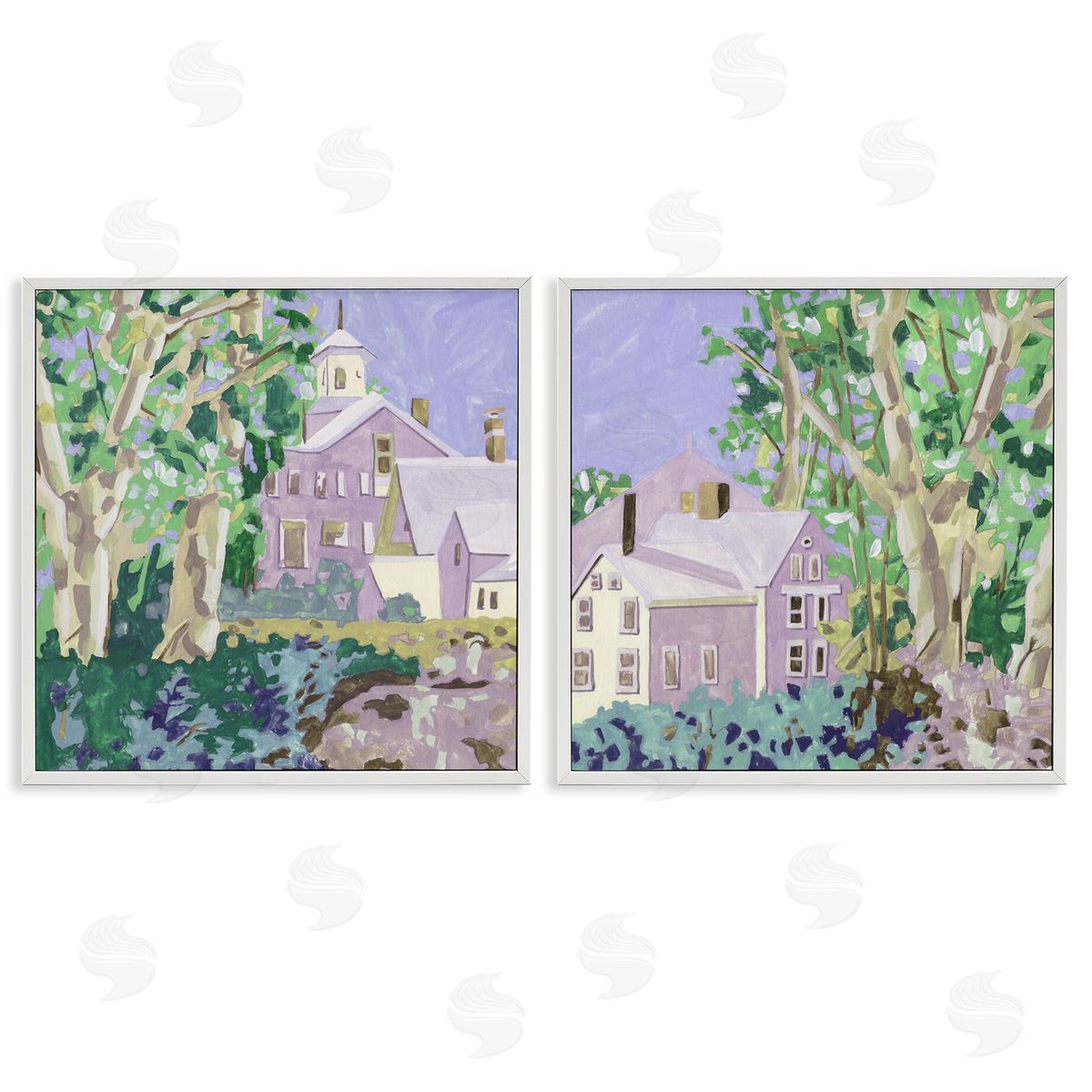 Quaint Scenic Houses White Frame Print Wall Art, Home Decor by Melissa Wang