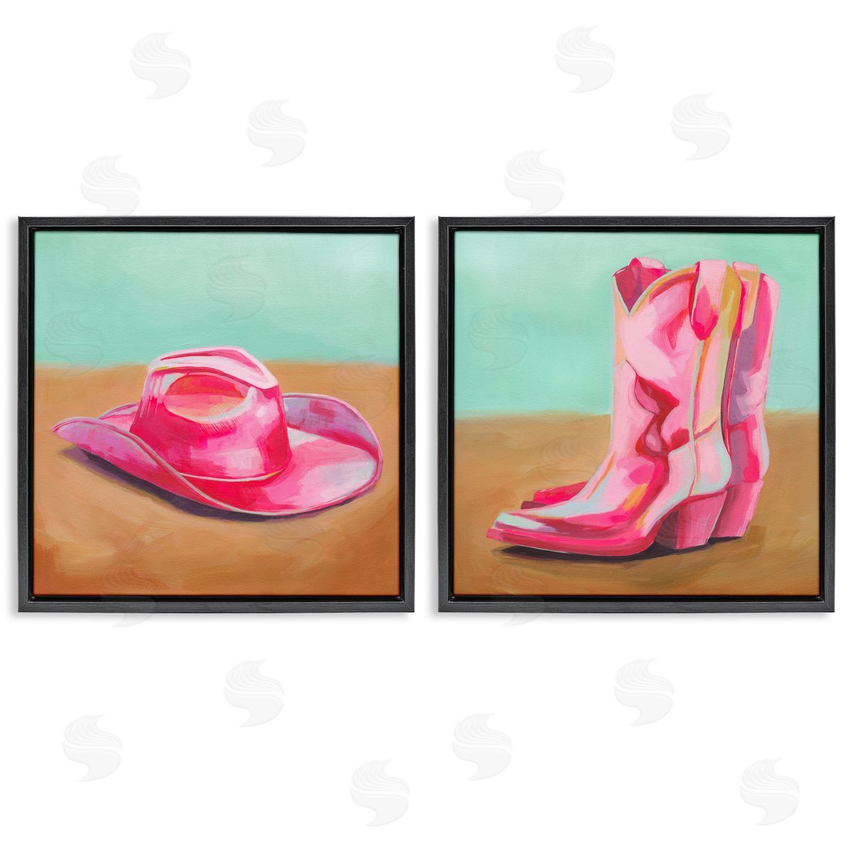 Pink Theme Cowgirl Fashion Black Floating Frame Canvas Wall Art, Home Decor by Grace Popp