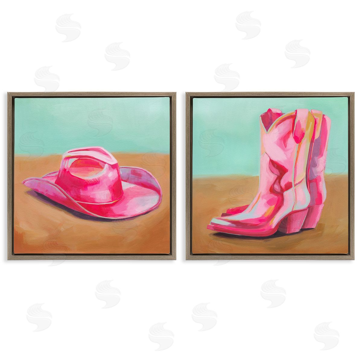 Pink Theme Cowgirl Fashion Brown Floating Frame Canvas Wall Art, Home Decor by Grace Popp