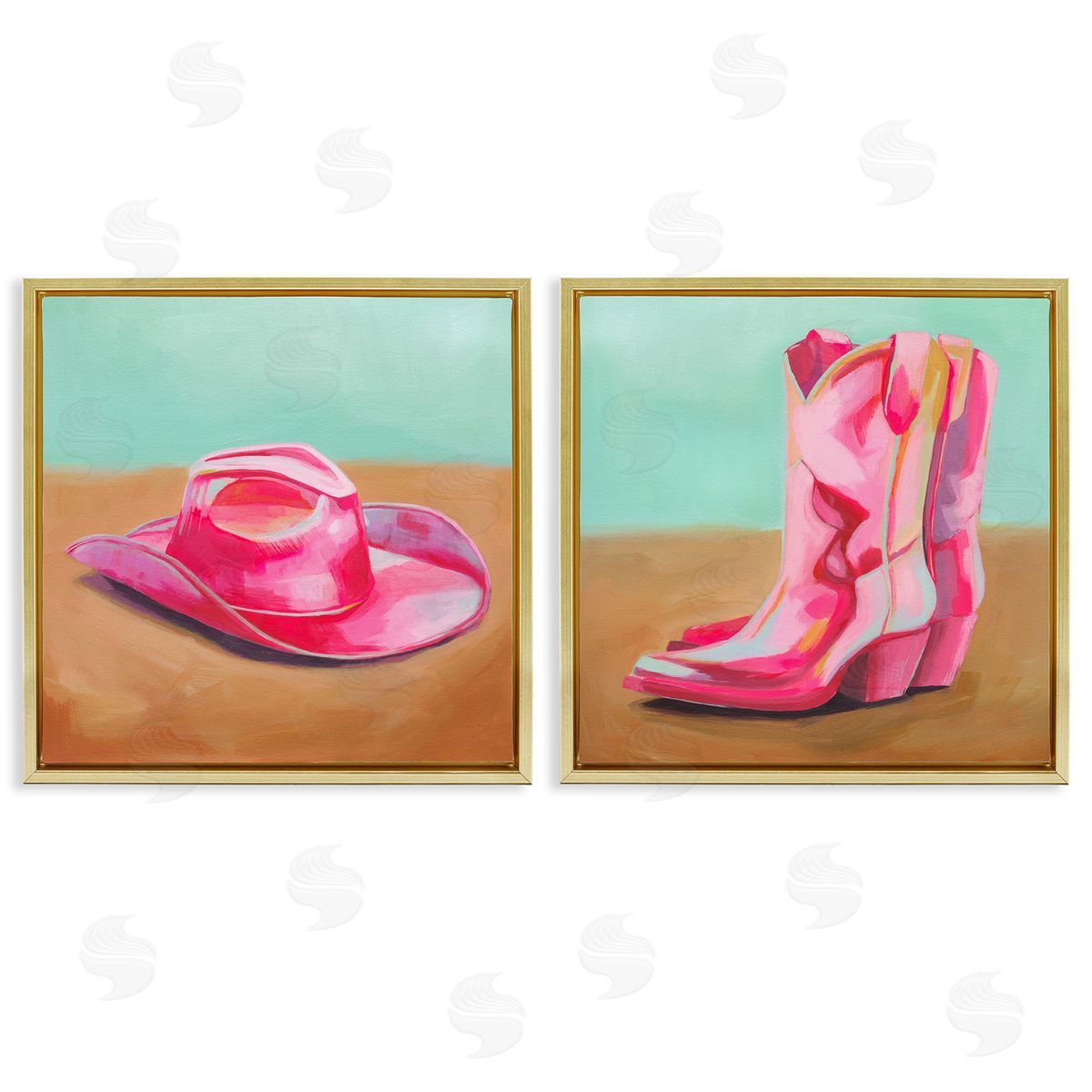 Pink Theme Cowgirl Fashion Gold Floating Frame Canvas Wall Art, Home Decor by Grace Popp