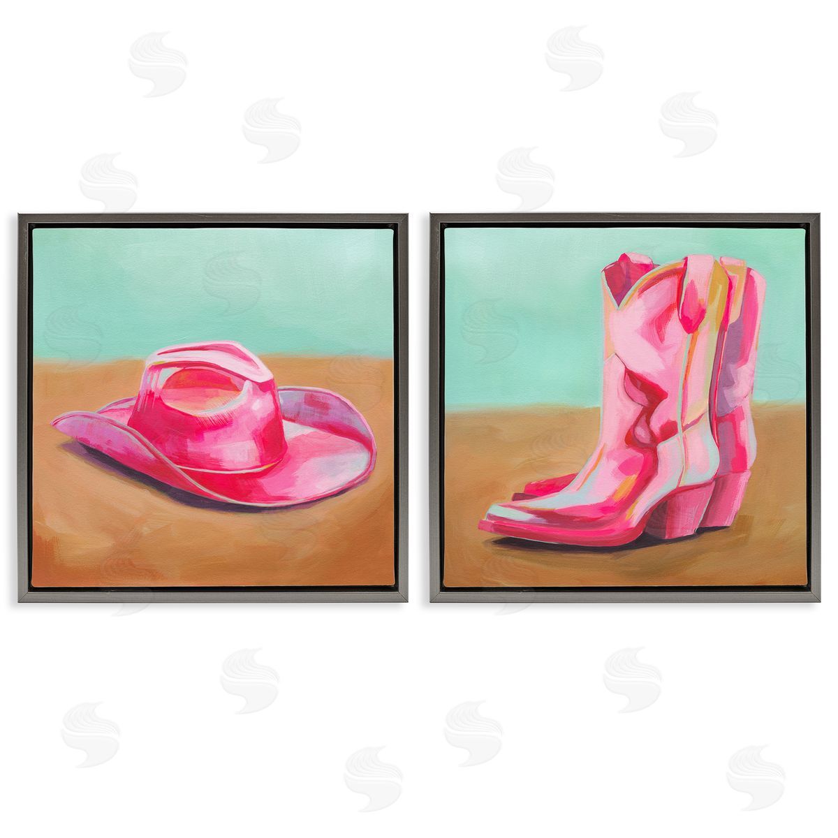 Pink Theme Cowgirl Fashion Grey Floating Frame Canvas Wall Art, Home Decor by Grace Popp