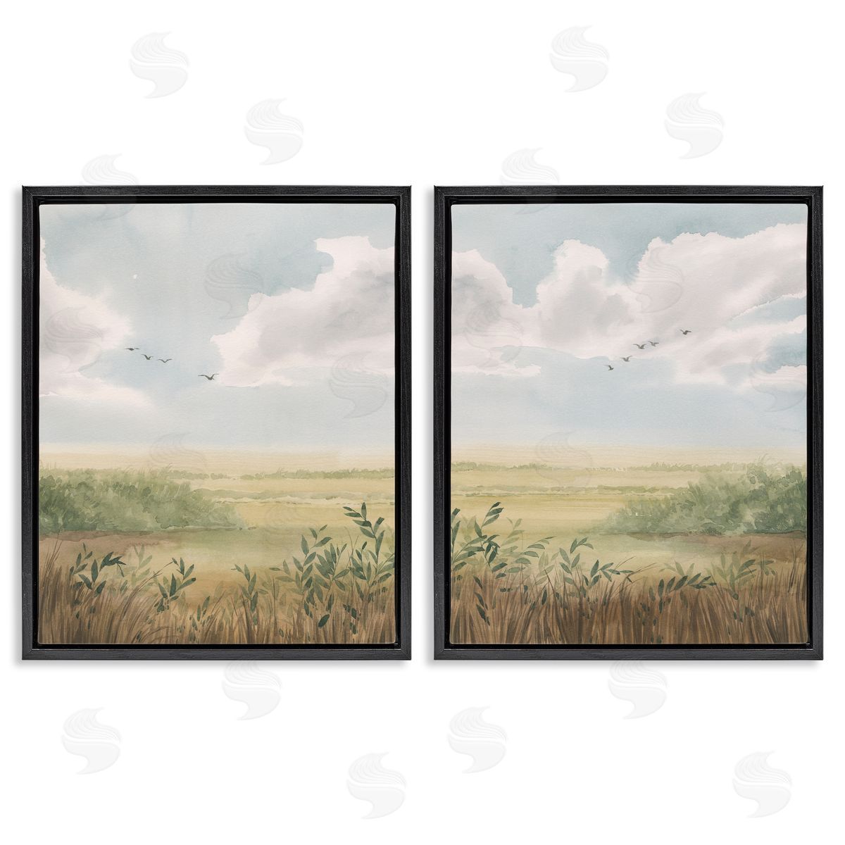 Birds over Country Pastures Black Floating Frame Canvas Wall Art, Home Decor by Grace Popp