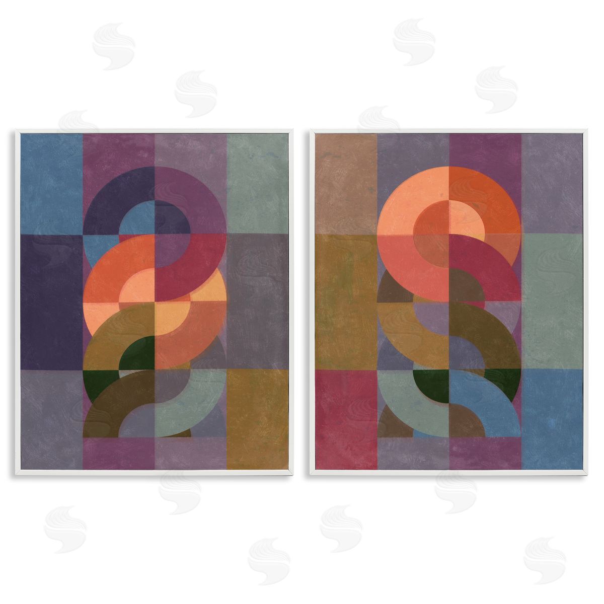 Linked Circles Patterns White Frame Print Wall Art, Home Decor by Victoria Barnes
