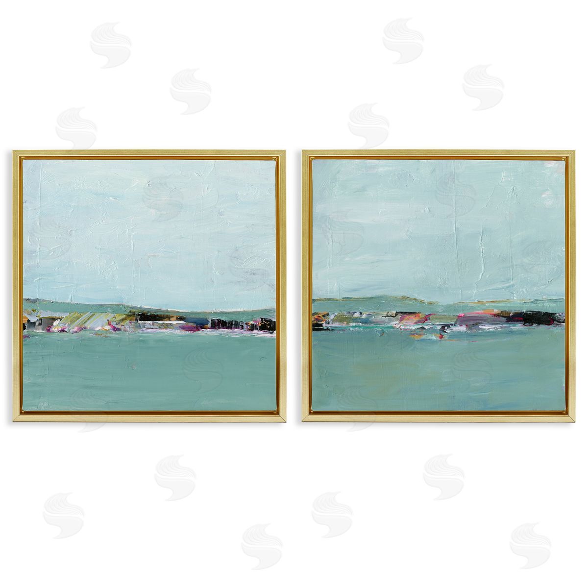 Abstract Sea Distant Cliffs Gold Floating Frame Canvas Wall Art, Home Decor by Ethan Harper