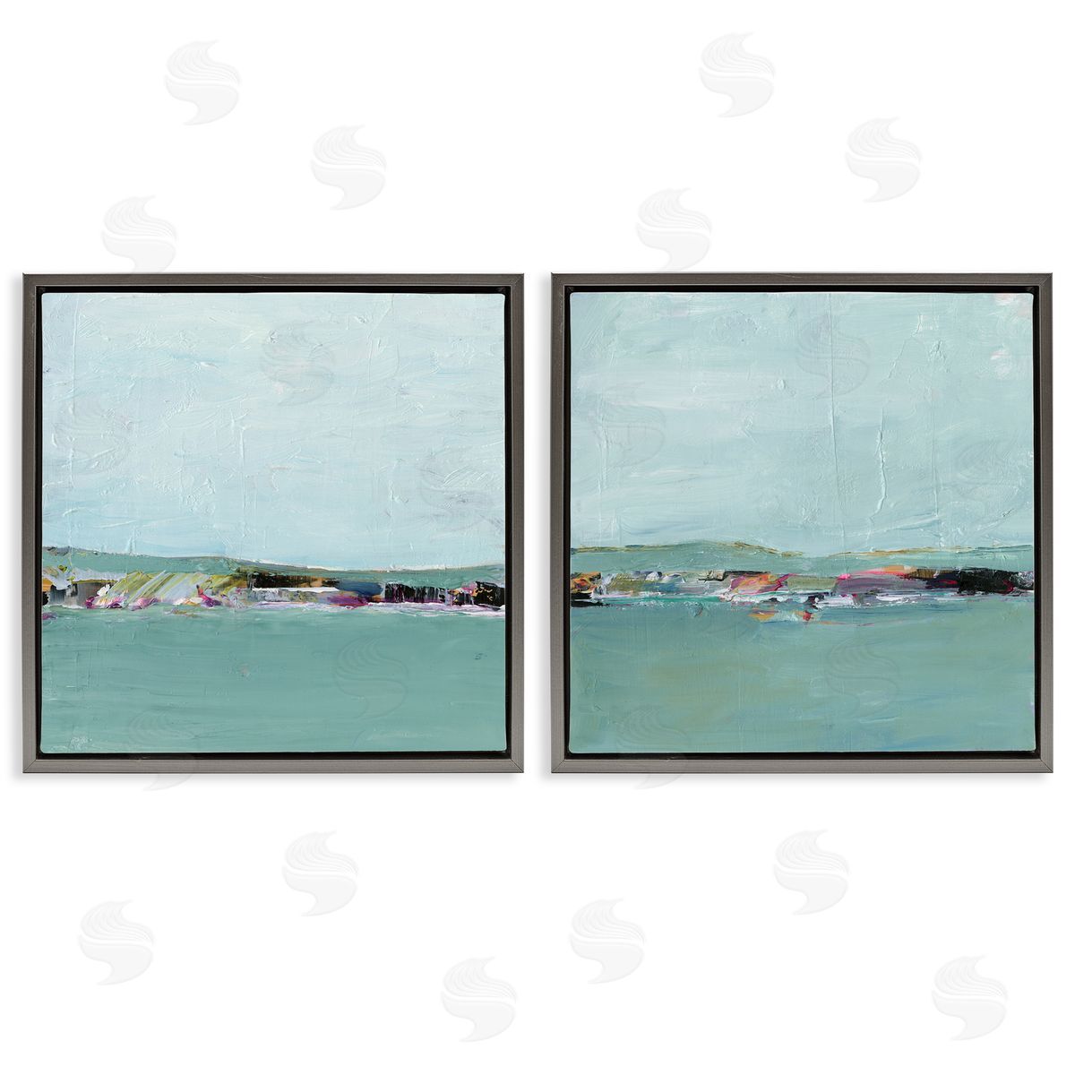 Abstract Sea Distant Cliffs Grey Floating Frame Canvas Wall Art, Home Decor by Ethan Harper