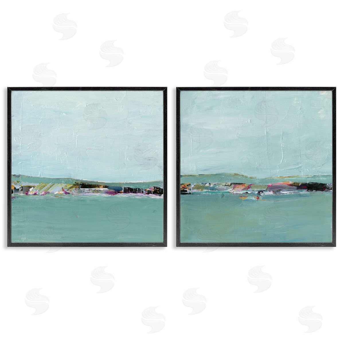 Abstract Sea Distant Cliffs Black Frame Print Wall Art, Home Decor by Ethan Harper