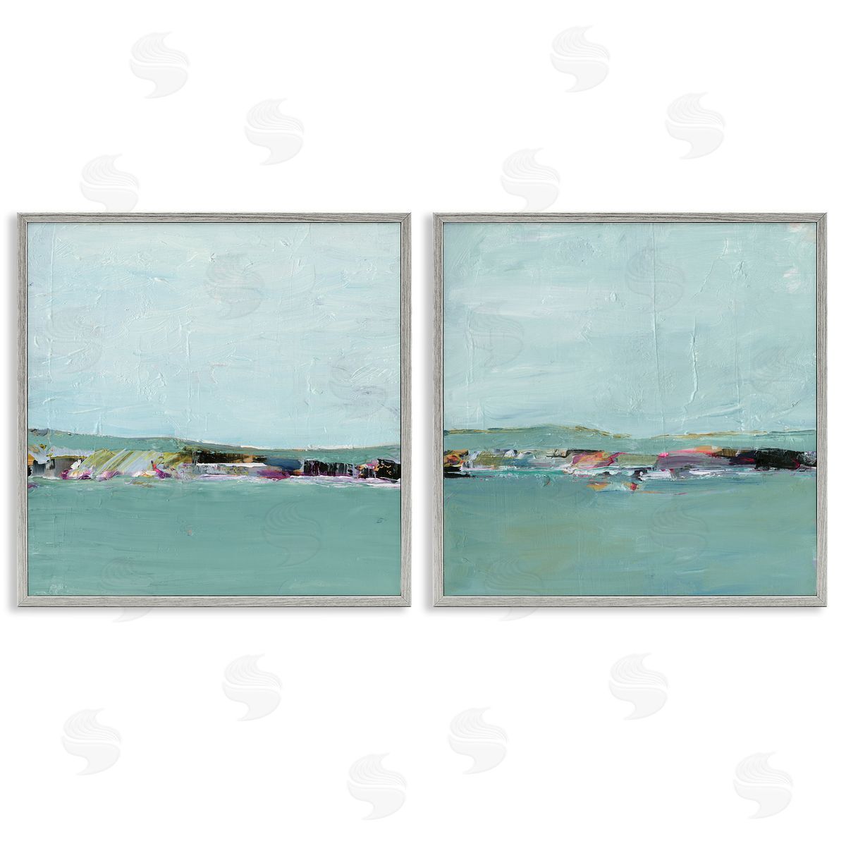 Abstract Sea Distant Cliffs Grey Frame Print Wall Art, Home Decor by Ethan Harper