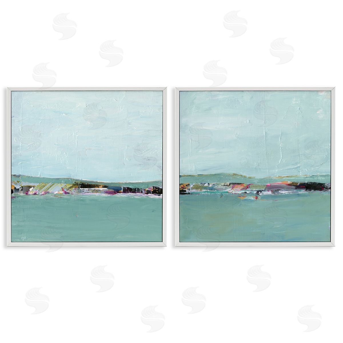 Abstract Sea Distant Cliffs White Frame Print Wall Art, Home Decor by Ethan Harper