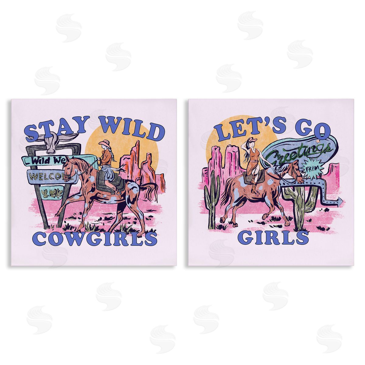 Pink Cowgirl Phrases Canvas Wall Art, Home Decor by Melissa Wang