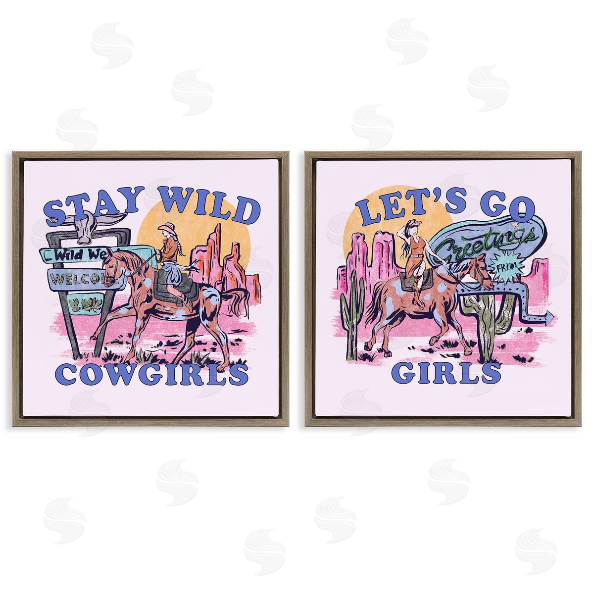 Pink Cowgirl Phrases Brown Floating Frame Canvas Wall Art, Home Decor by Melissa Wang