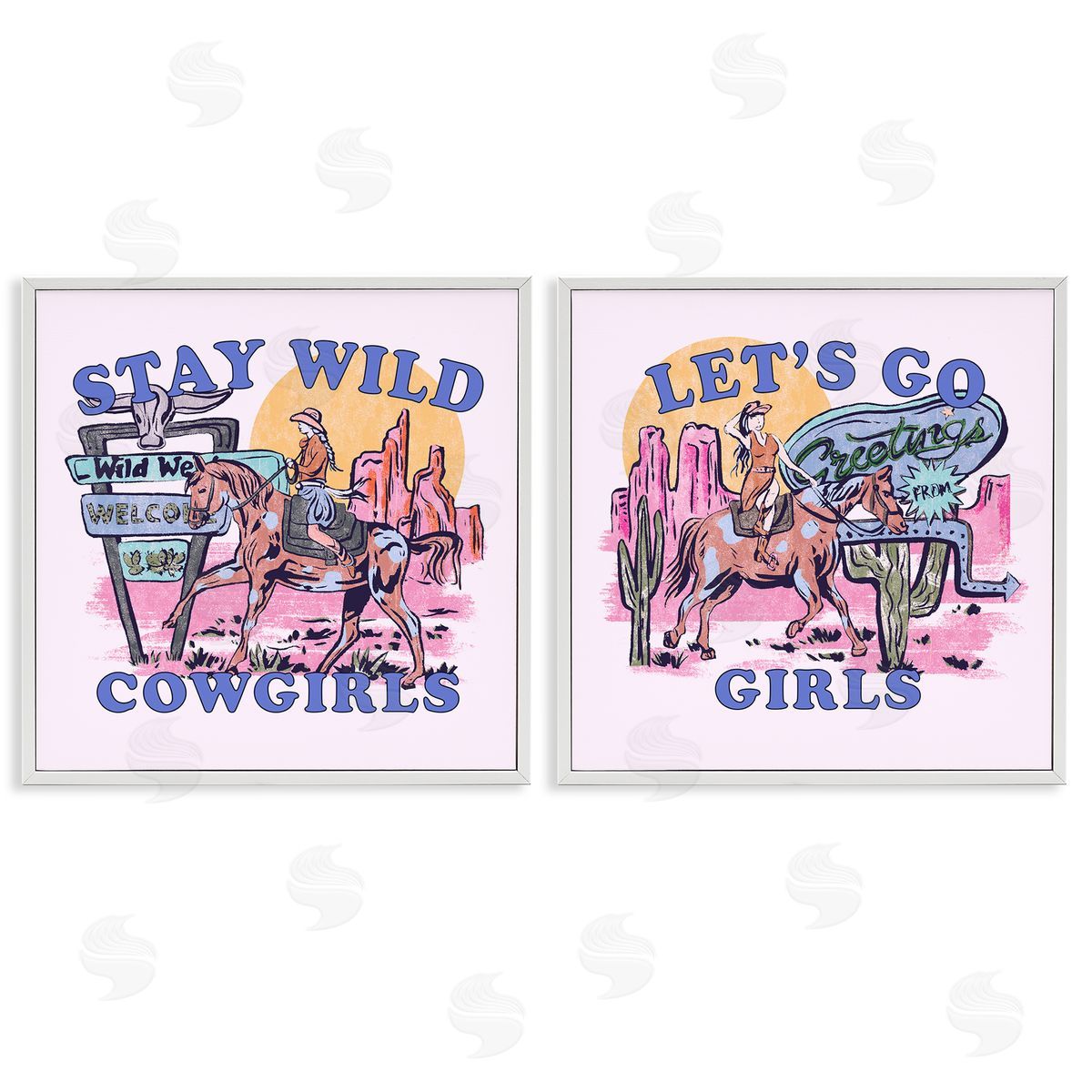 Pink Cowgirl Phrases White Frame Print Wall Art, Home Decor by Melissa Wang