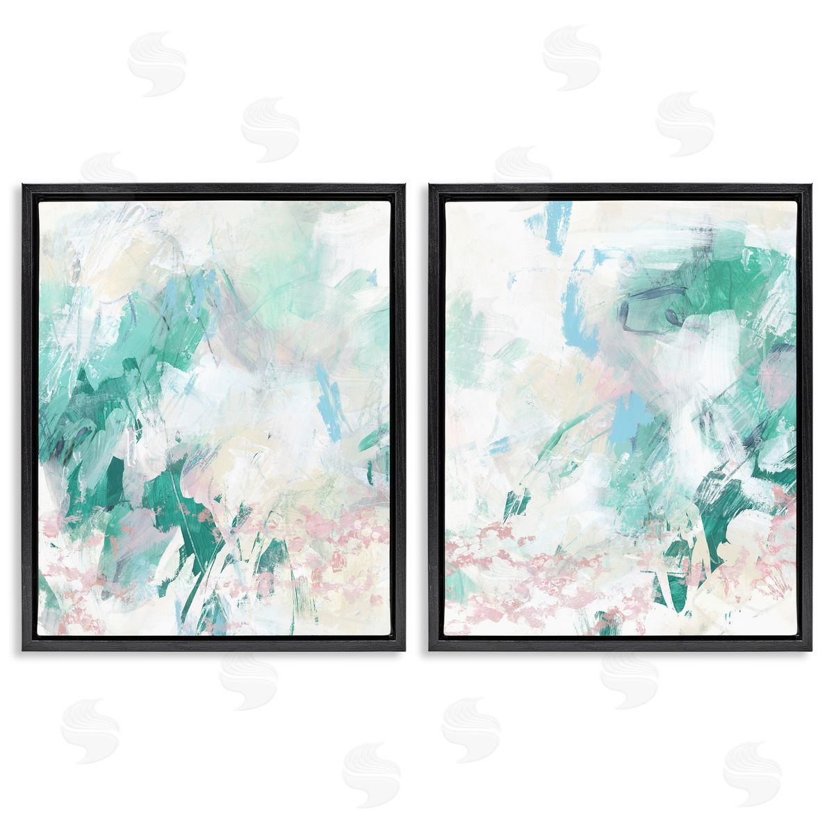 Abstract Splatter Green Detail Black Floating Frame Canvas Wall Art, Home Decor by June Erica Vess