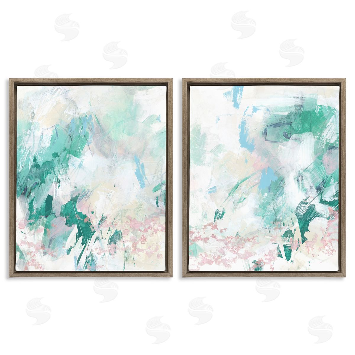 Abstract Splatter Green Detail Brown Floating Frame Canvas Wall Art, Home Decor by June Erica Vess