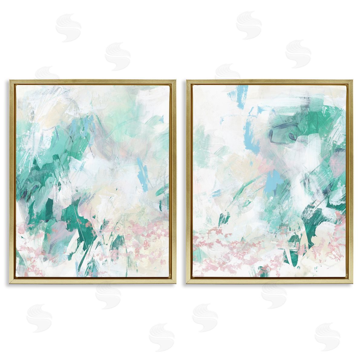Abstract Splatter Green Detail Gold Floating Frame Canvas Wall Art, Home Decor by June Erica Vess