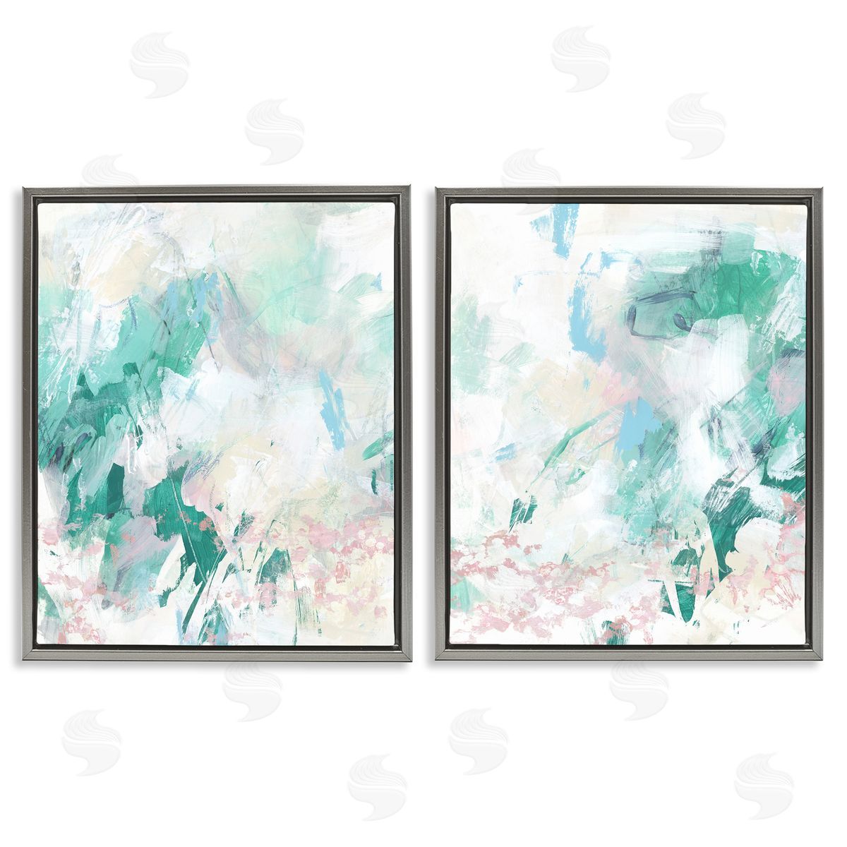 Abstract Splatter Green Detail Grey Floating Frame Canvas Wall Art, Home Decor by June Erica Vess